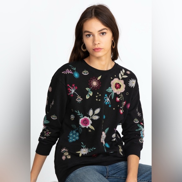 Johnny Was Martine Cotton Embroidered 3/4 Sleeve Cropped Boho Sweatshirt Size XS - Picture 14 of 16